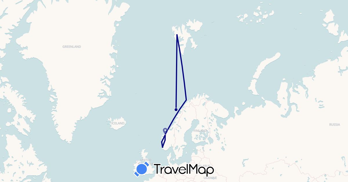 TravelMap itinerary: driving in Norway, Svalbard and Jan Mayen (Europe)
